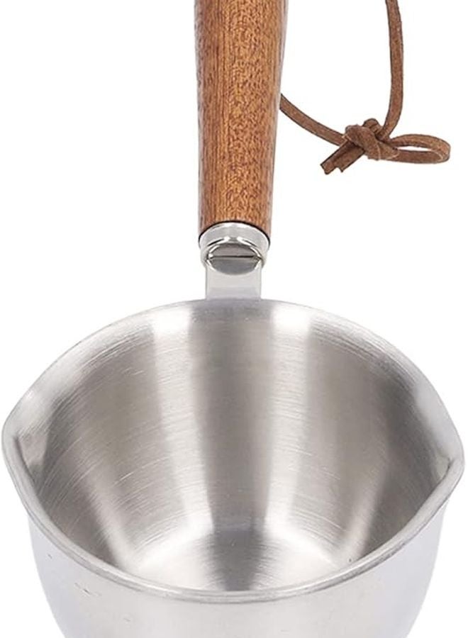 Mini Butter Warmer Pot 120ML Stainless Steel Dual Spout Wooden Handle Hanging Rope - Image 4